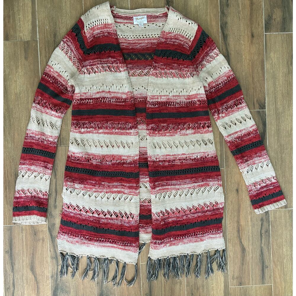 Wrangler Fringe Open Front Knit Cardigan Women's Medium